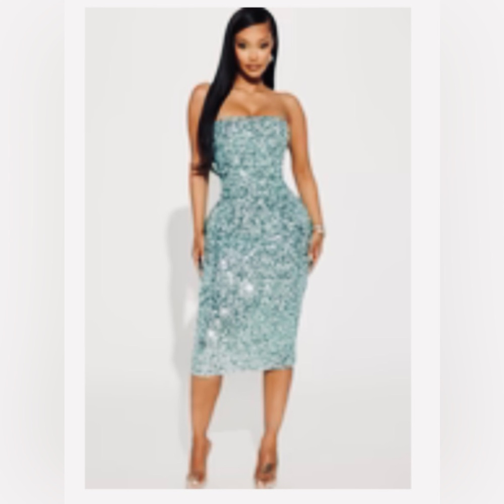 Serenity Sequin Midi Dress - Aqua